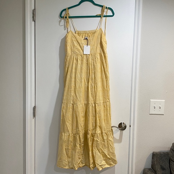 Hatch Dresses & Skirts - NWT Hatch Light Yellow / White Patterned Maxi Dress with spaghetti ties